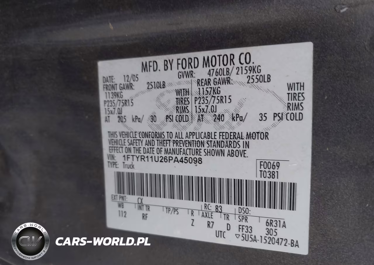 2006 Ford Ranger Sport-Xl-Xlt VIN:1FTYR11U26PA45098 - 9