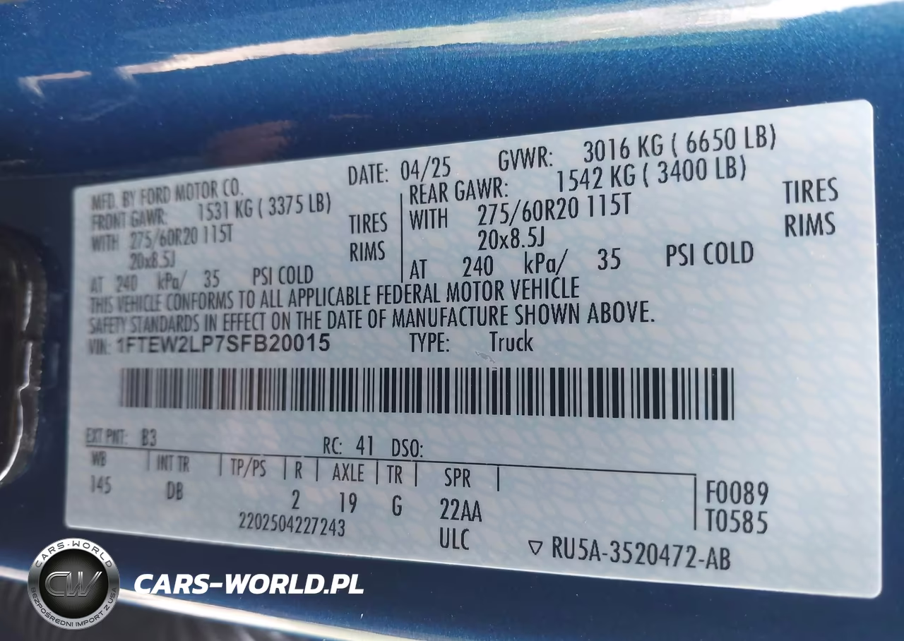 2025 Ford F-150 Stx VIN:1FTEW2LP7SFB20015 - 9