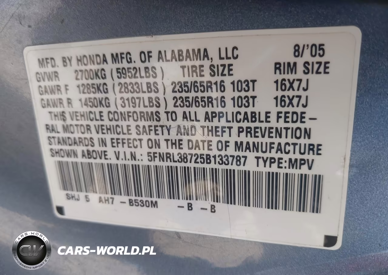 2005 Honda Odyssey Ex-L VIN:5FNRL38725B133787 - 9