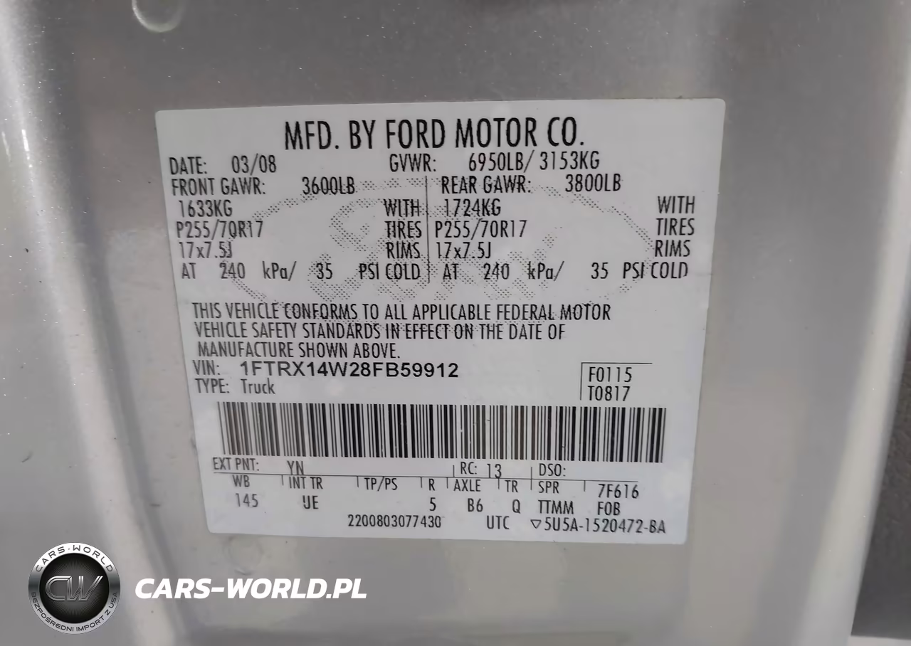 2008 Ford F-150 Stx VIN:1FTRX14W28FB59912 - 9