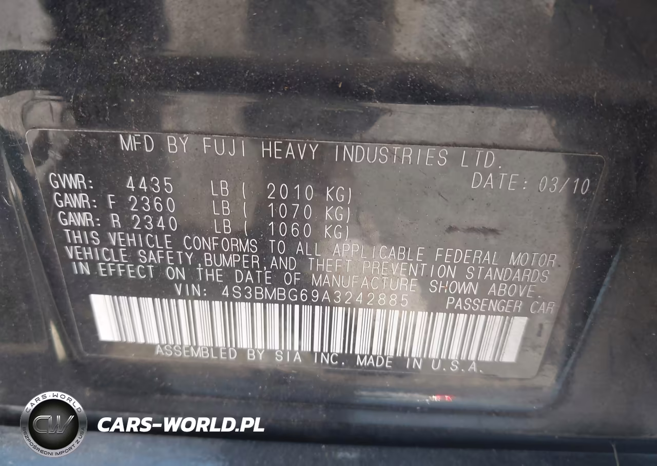 2010 Subaru Legacy 2.5I Premium VIN:4S3BMBG69A3242885 - 9