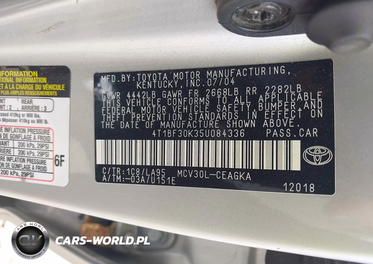 2005 Toyota Camry Xle V6 VIN:4T1BF30K35U084336 - 9
