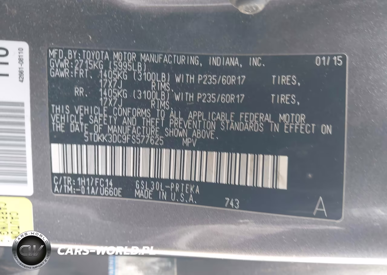 2015 Toyota Sienna Le 8 Passenger VIN:5TDKK3DC9FS577625 - 9