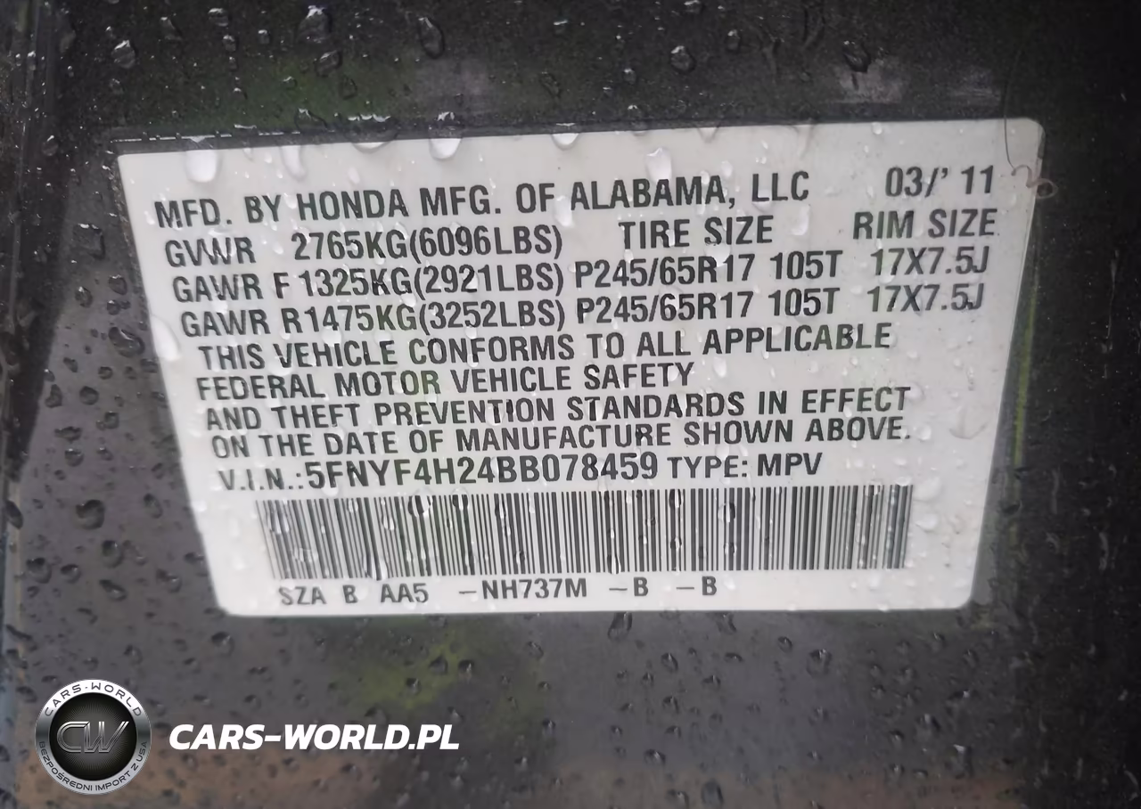 2011 Honda Pilot Lx VIN:5FNYF4H24BB078459 - 9