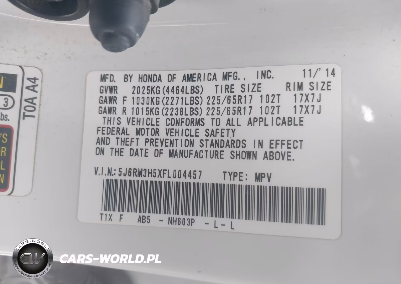 2015 Honda Cr-V Ex VIN:5J6RM3H5XFL004457 - 9