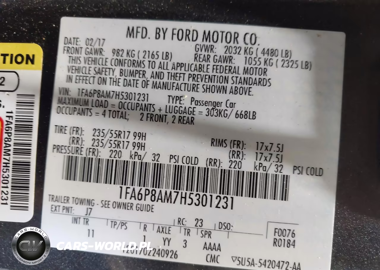 2017 Ford Mustang V6 VIN:1FA6P8AM7H5301231 - 9