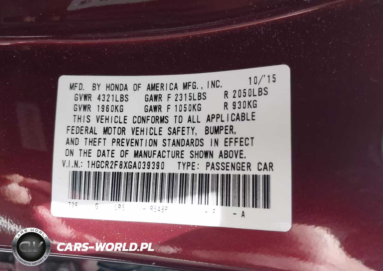 2016 Honda Accord Ex-L VIN:1HGCR2F8XGA039390 - 9