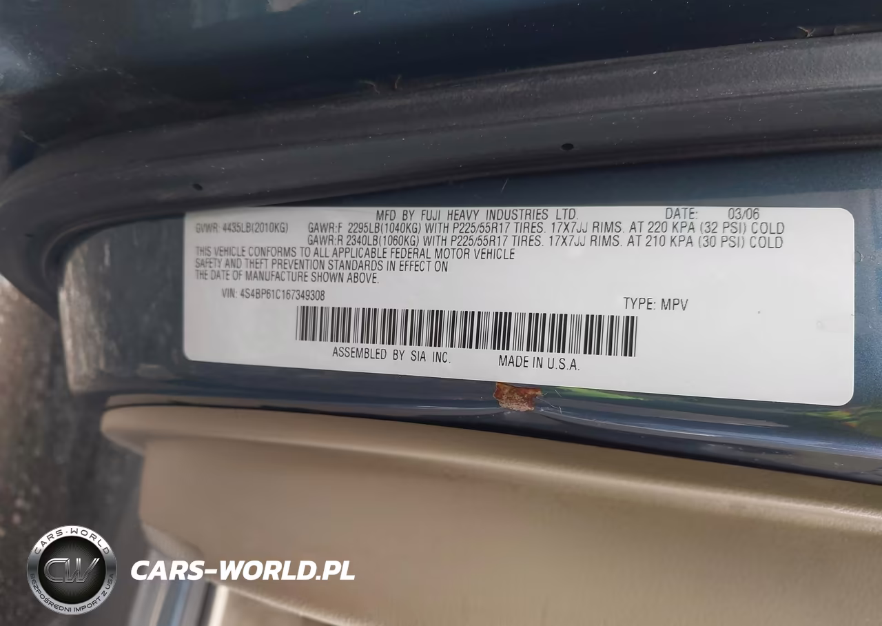 2006 Subaru Outback 2.5I VIN:4S4BP61C167349308 - 9