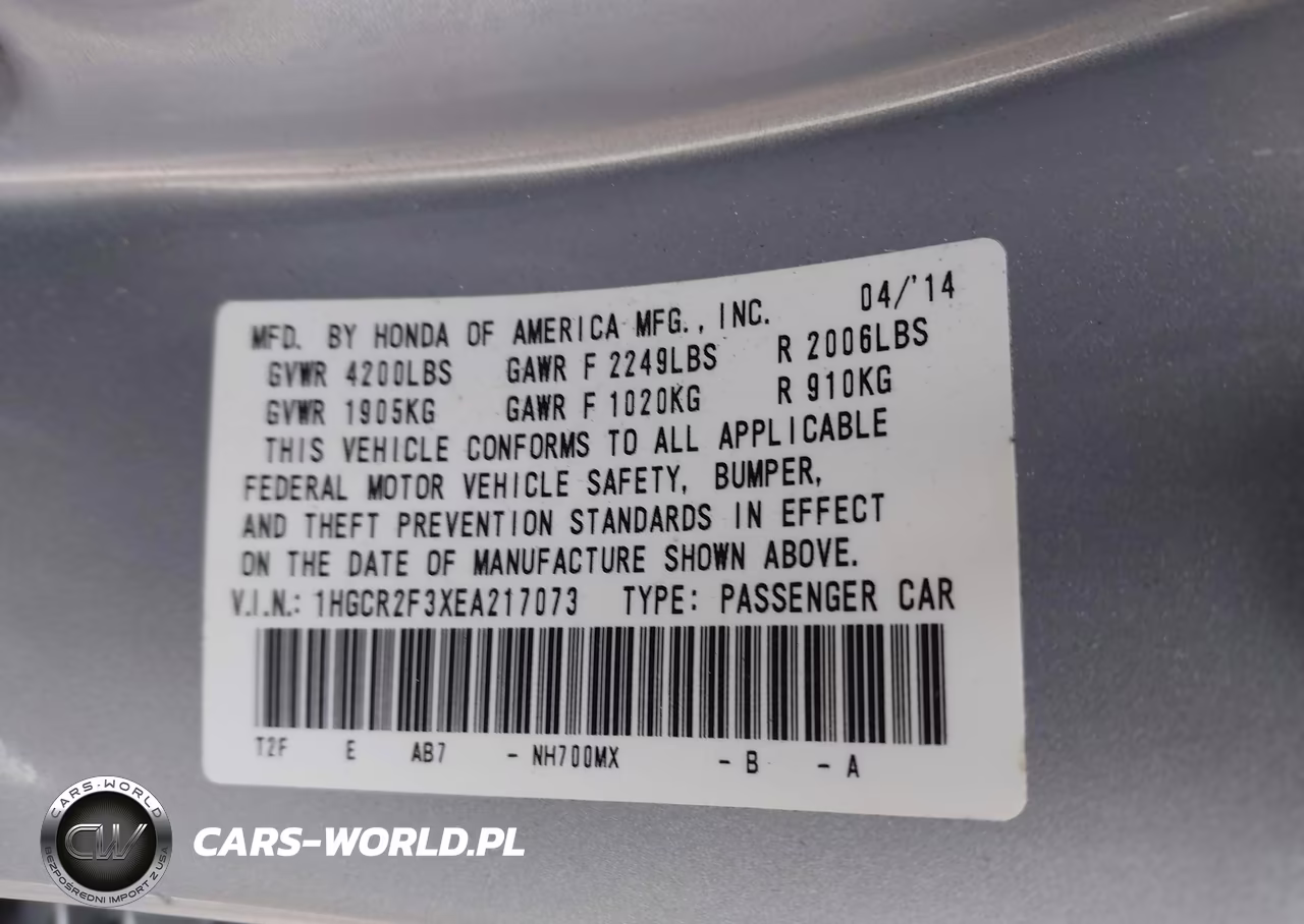 2014 Honda Accord Lx VIN:1HGCR2F3XEA217073 - 9
