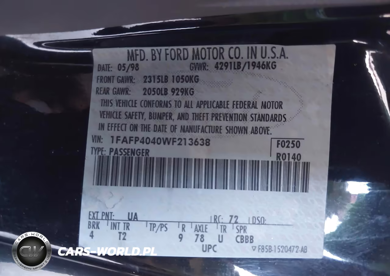 1998 Ford Mustang VIN:1FAFP4040WF213638 - 9