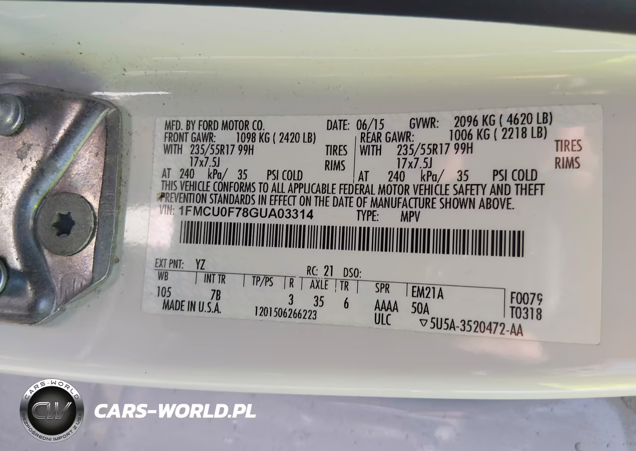 2016 Ford Escape S VIN:1FMCU0F78GUA03314 - 9