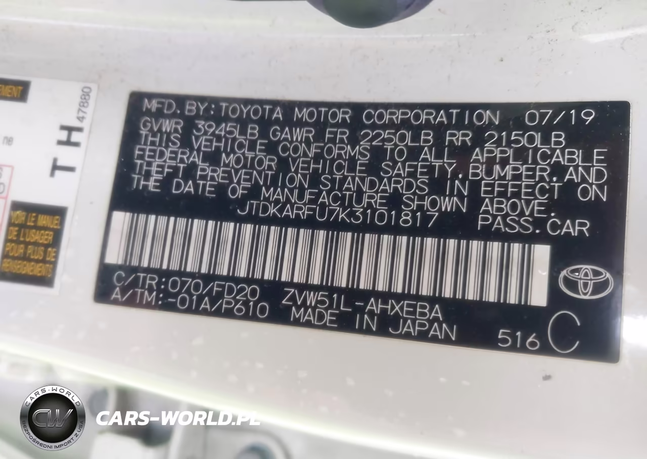 2019 Toyota Prius Le VIN:JTDKARFU7K3101817 - 9
