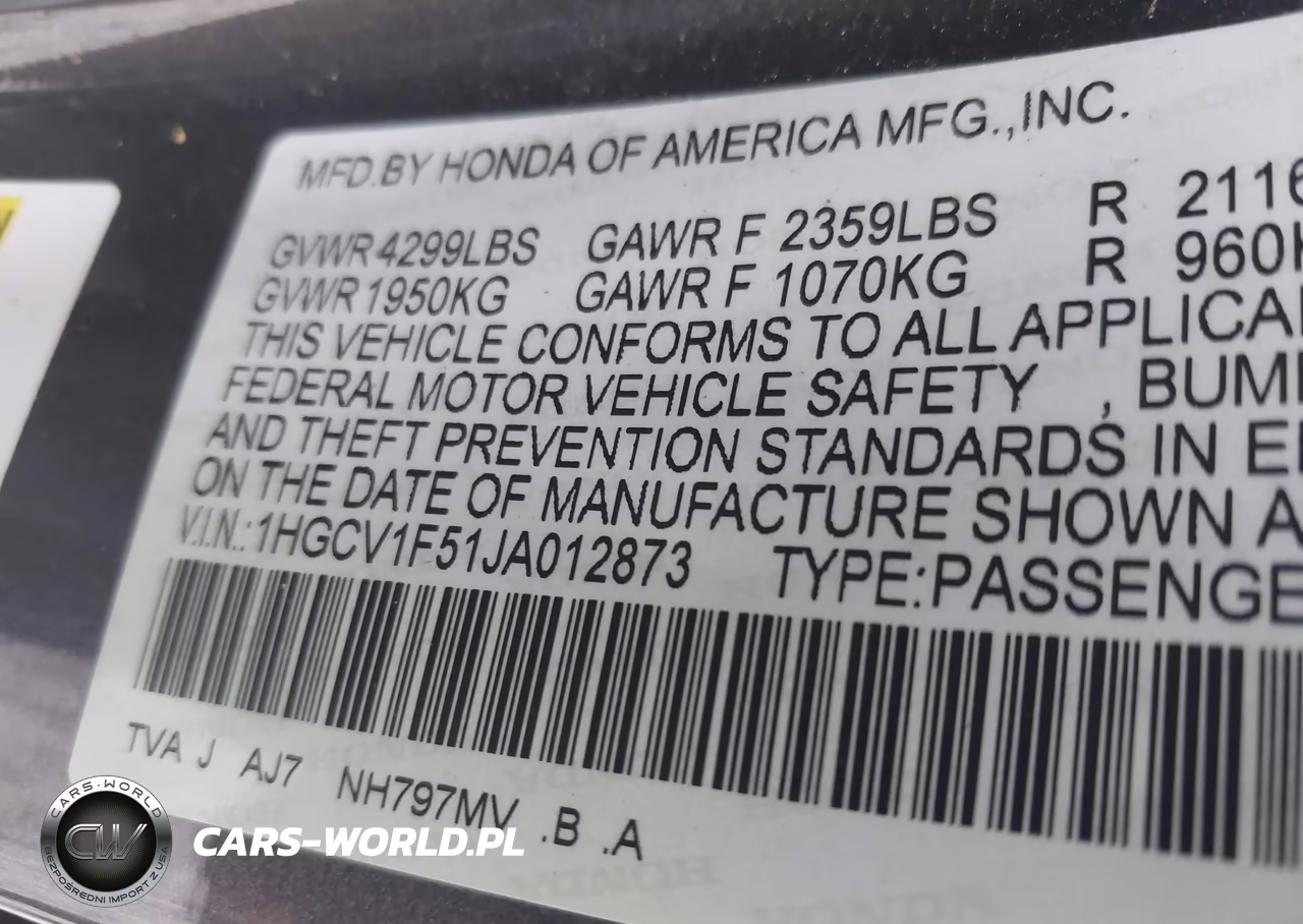 2018 Honda Accord Ex-L VIN:1HGCV1F51JA012873 - 9