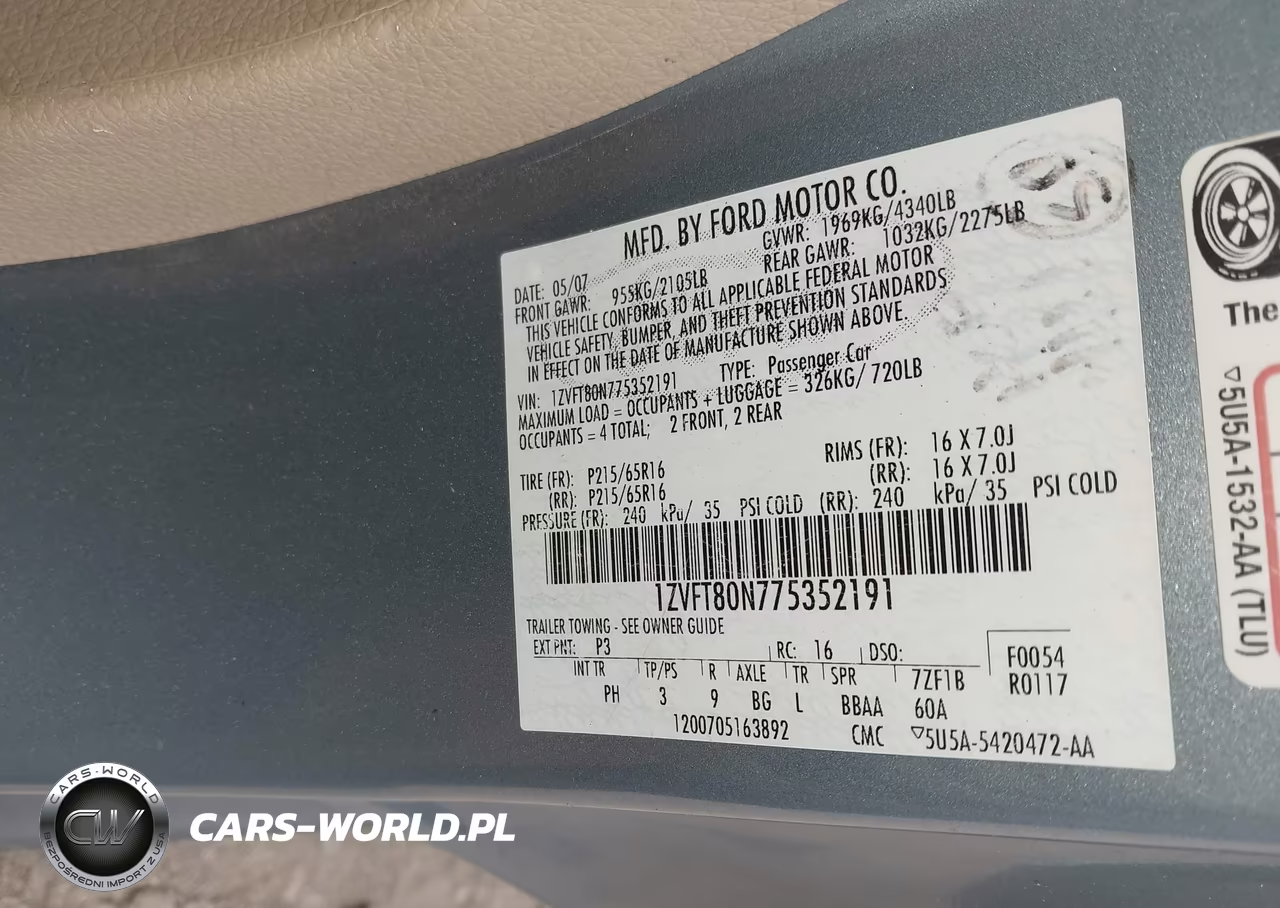 2007 Ford Mustang V6 Deluxe-V6 Premium VIN:1ZVFT80N775352191 - 9