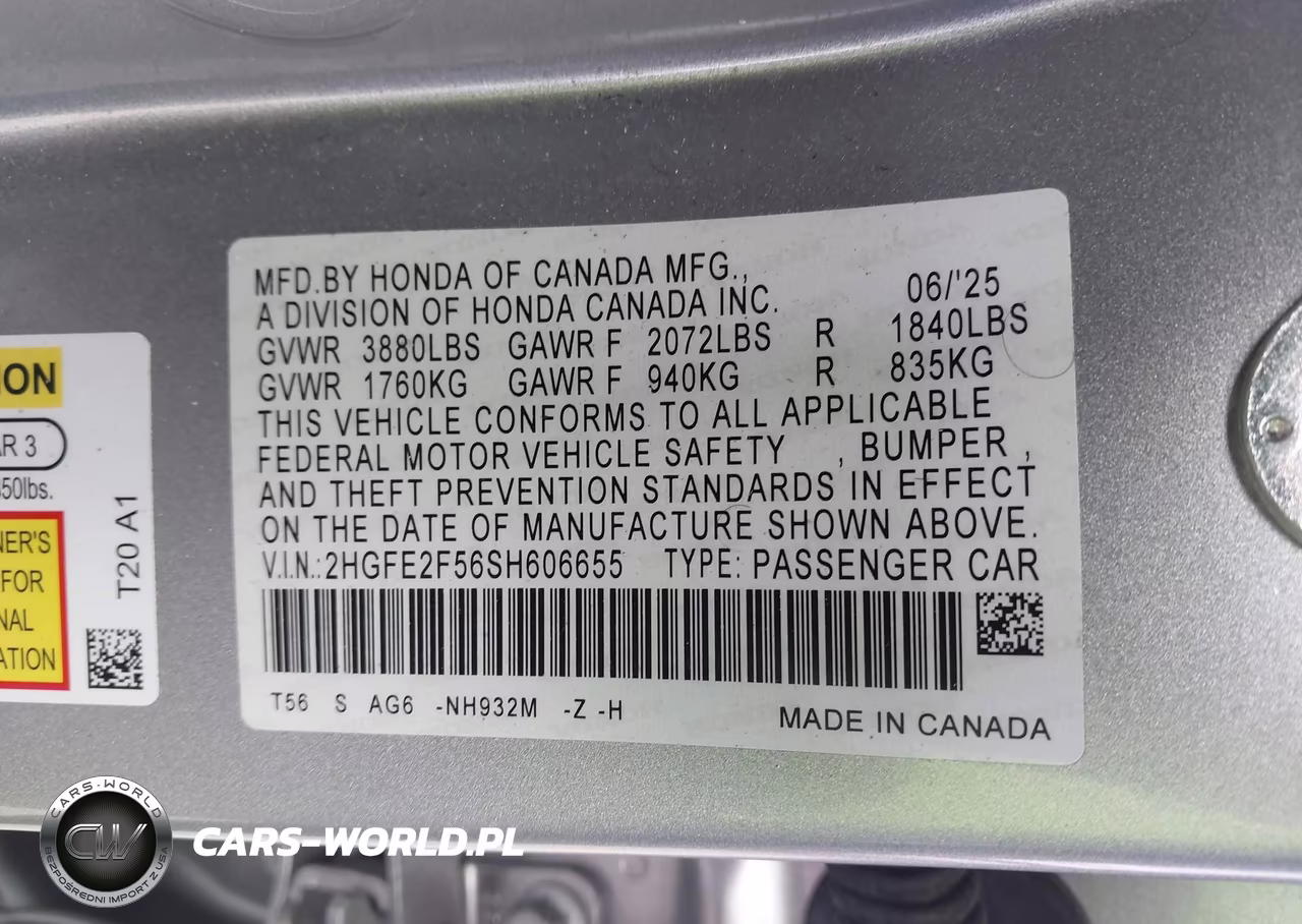 2025 Honda Civic Sport VIN:2HGFE2F56SH606655 - 9