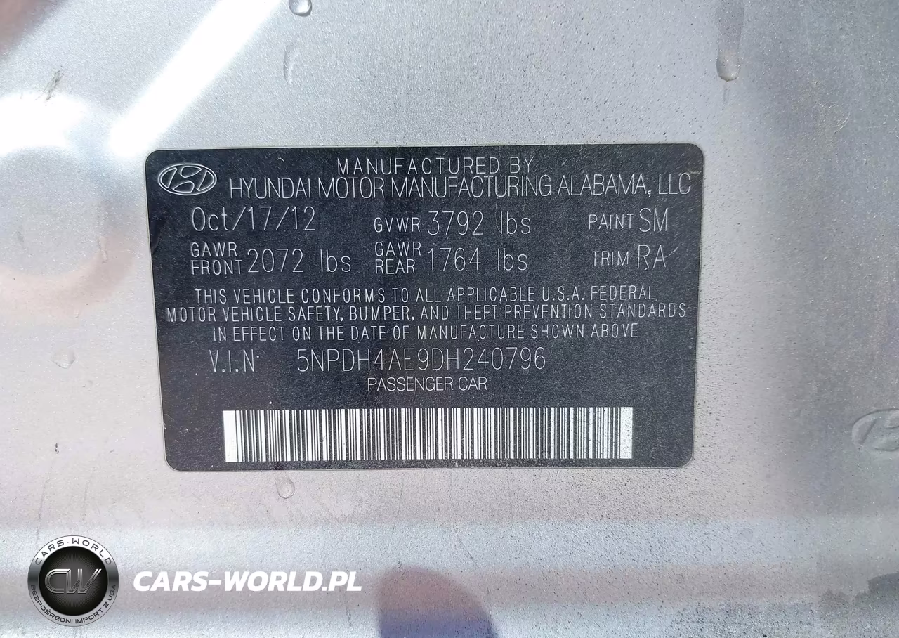 2013 Hyundai Elantra Gls VIN:5NPDH4AE9DH240796 - 9