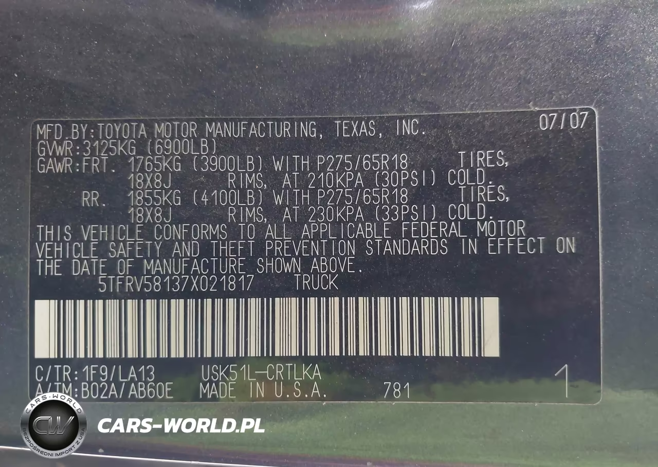 2007 Toyota Tundra Limited 5.7L V8 VIN:5TFRV58137X021817 - 9
