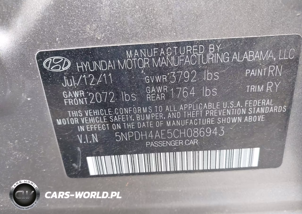 2012 Hyundai Elantra Limited VIN:5NPDH4AE5CH086943 - 9