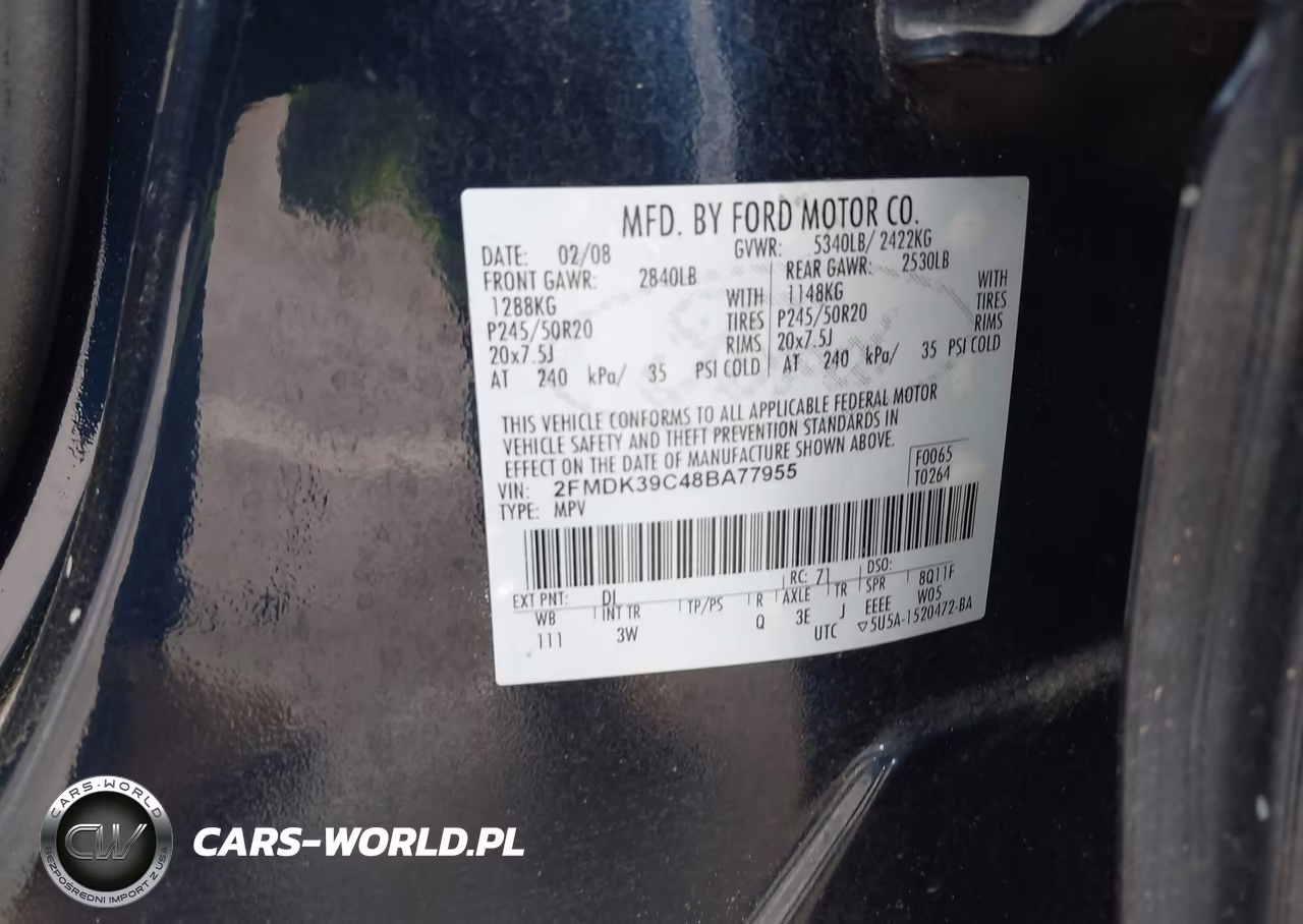 2008 Ford Edge Limited VIN:2FMDK39C48BA77955 - 9