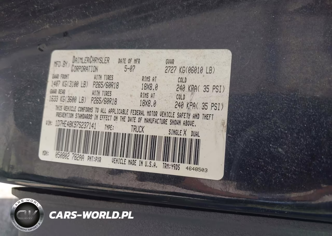 2007 Dodge Dakota Slt VIN:1D7HE48K97S237141 - 9