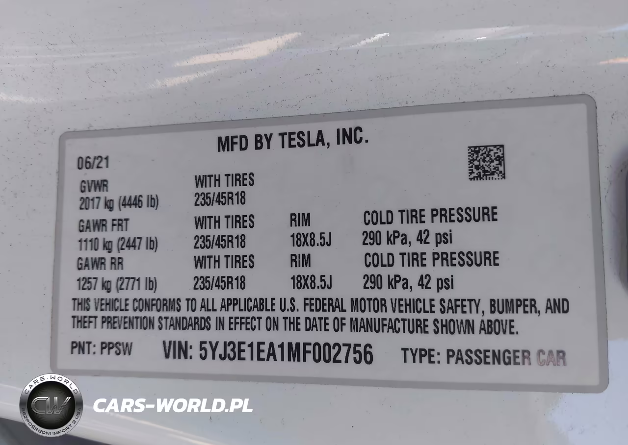 2021 Tesla Model 3 Standard Range Plus Rear-Wheel Drive VIN:5YJ3E1EA1MF002756 - 9