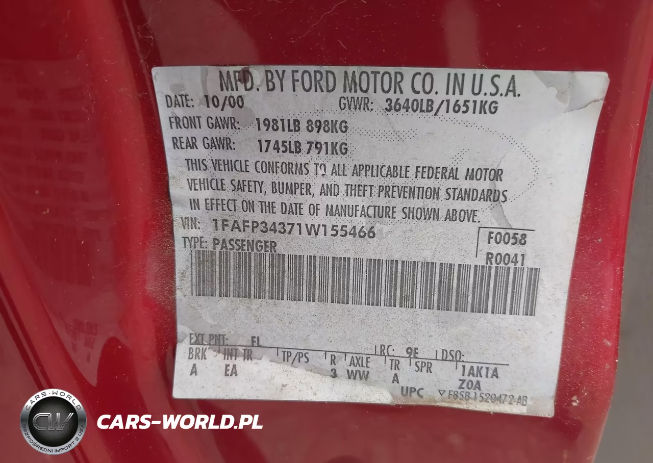 2001 Ford Focus Se VIN:1FAFP34371W155466 - 9