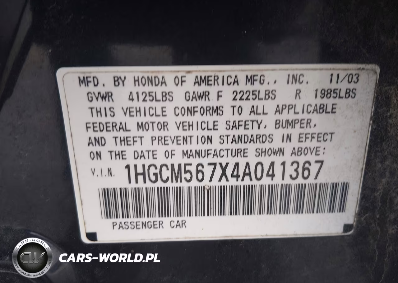 2004 Honda Accord 2.4 Ex VIN:1HGCM567X4A041367 - 9