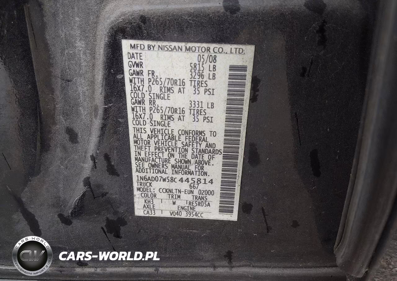 2008 Nissan Frontier Se VIN:1N6AD07W58C445814 - 9
