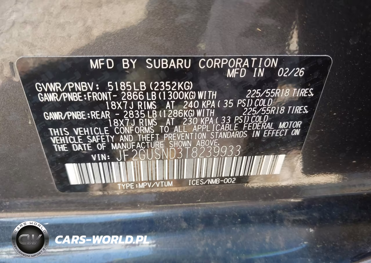 2026 Subaru Crosstrek Limited VIN:JF2GUSND3T8239933 - 9