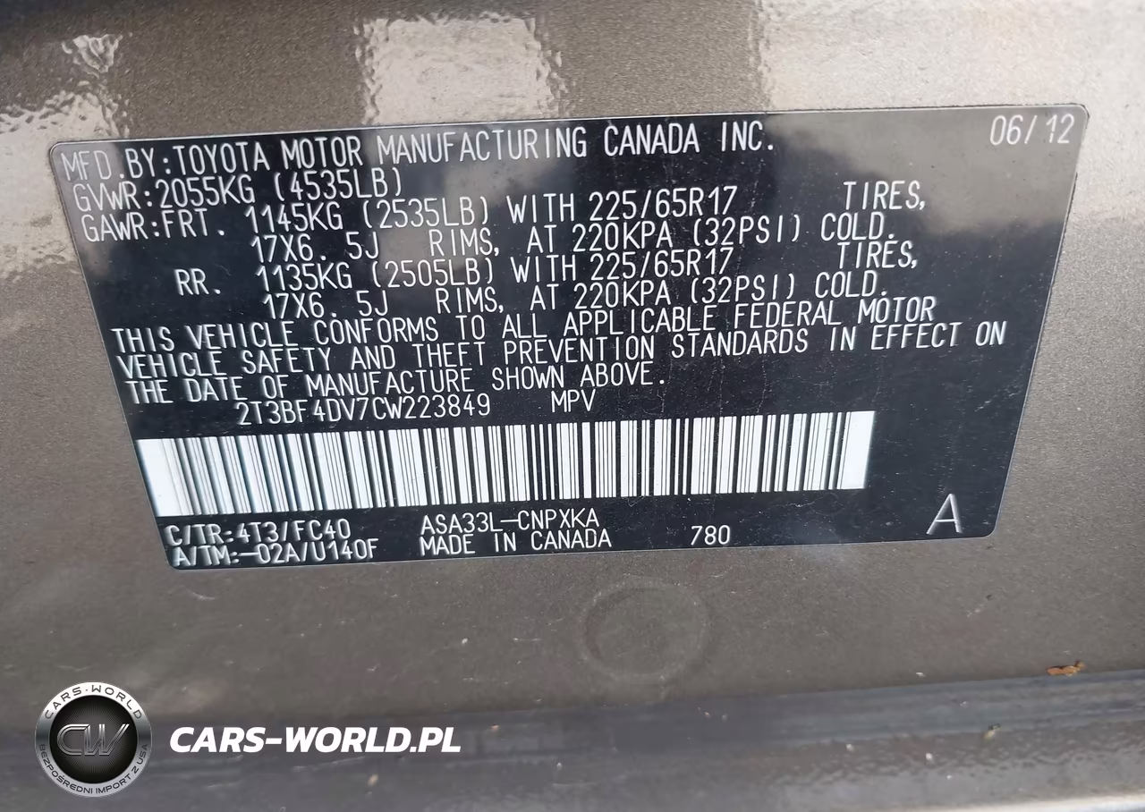 2012 Toyota Rav4 VIN:2T3BF4DV7CW223849 - 9