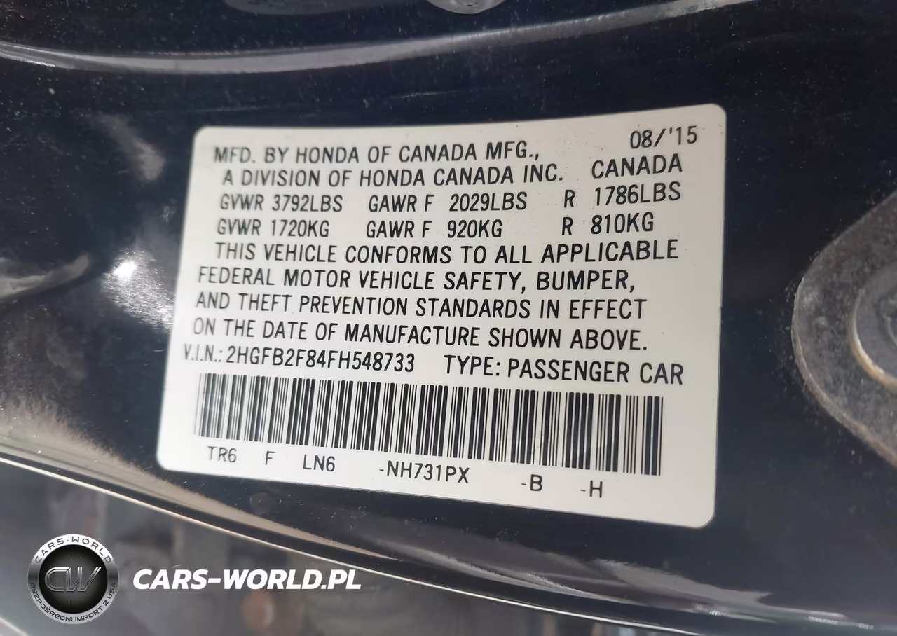 2015 Honda Civic Ex VIN:2HGFB2F84FH548733 - 9