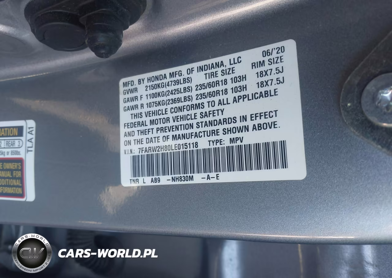 2020 Honda Cr-V Awd Ex-L VIN:7FARW2H80LE015118 - 9