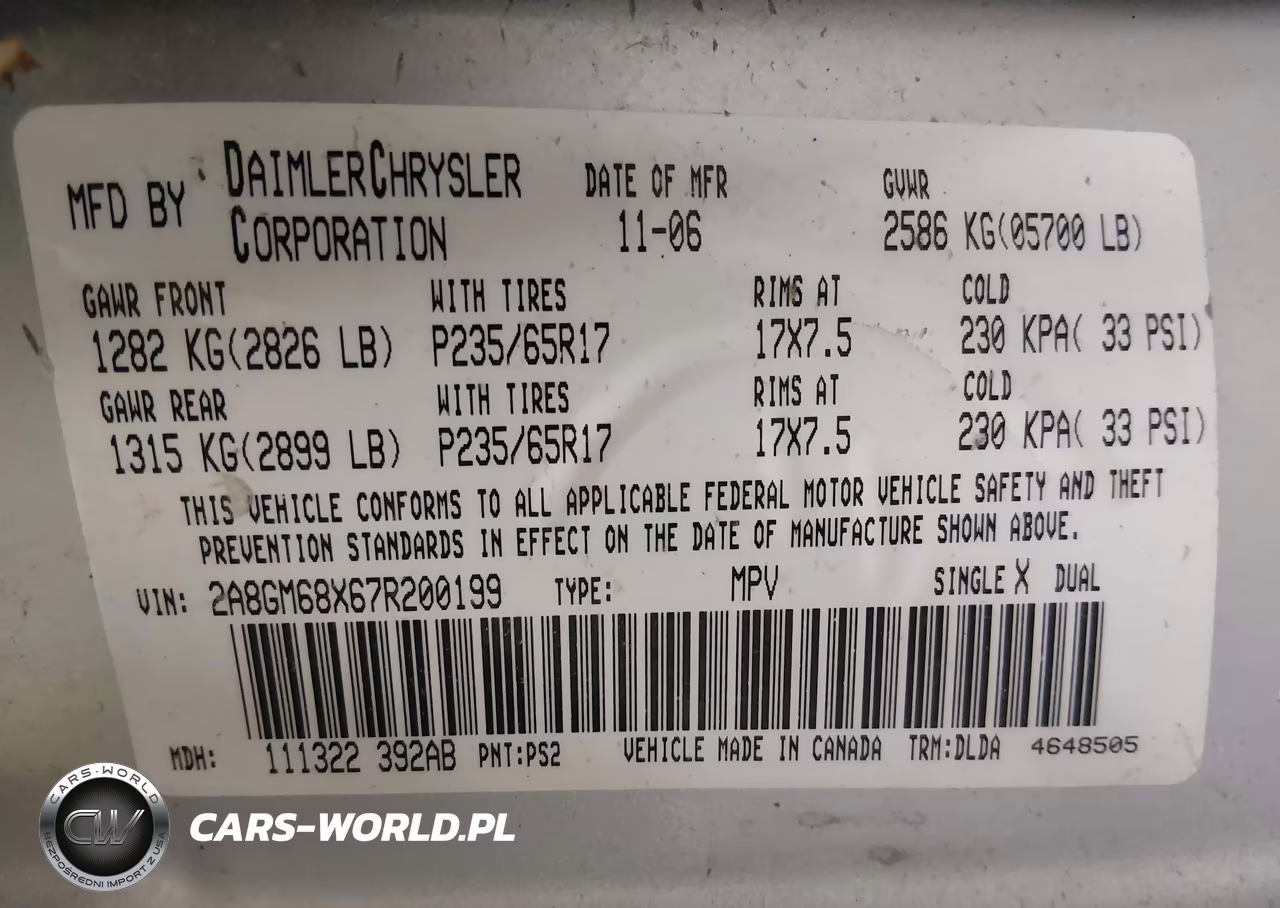 2007 Chrysler Pacifica Touring VIN:2A8GM68X67R200199 - 9