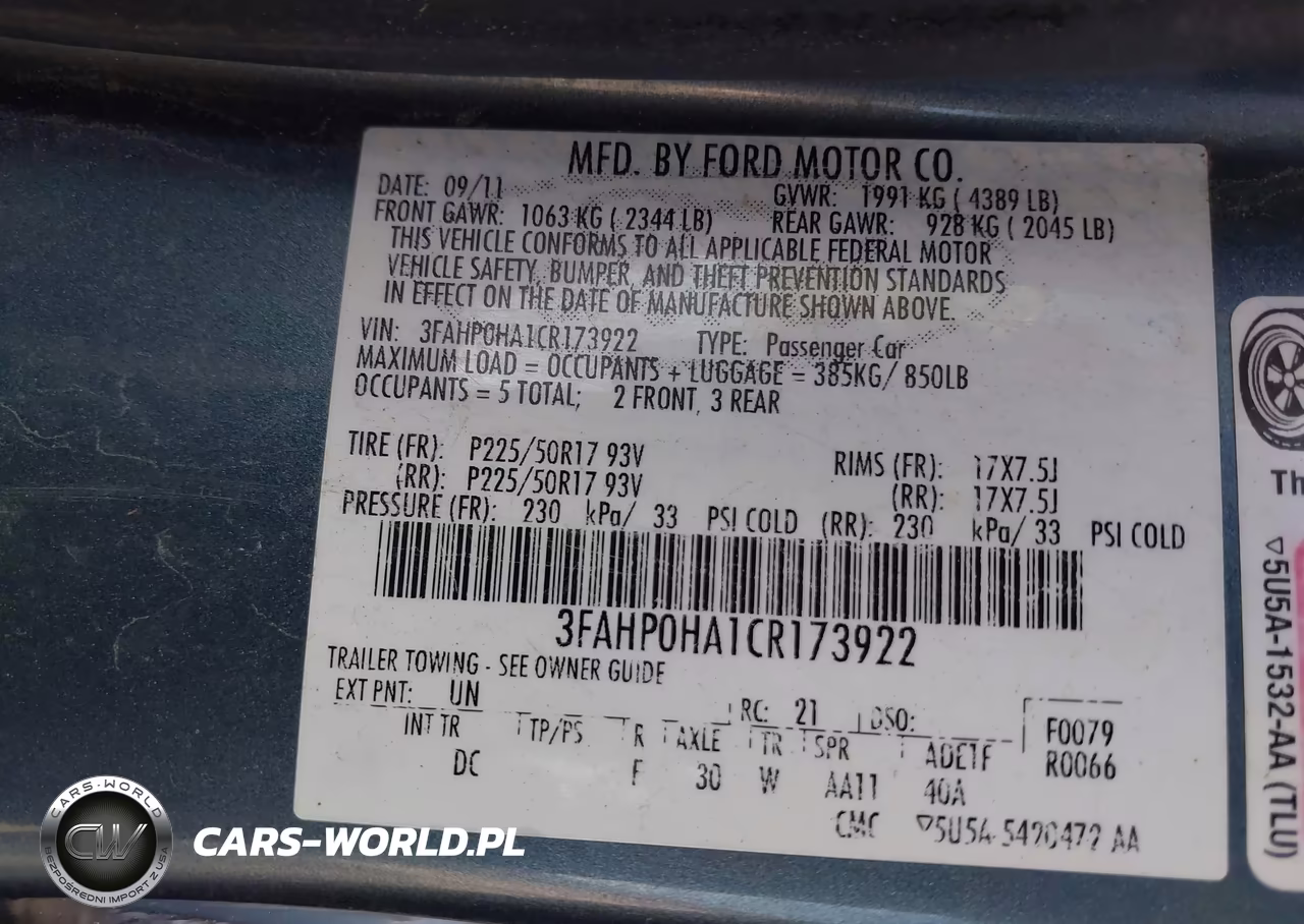 2012 Ford Fusion Se VIN:3FAHP0HA1CR173922 - 9