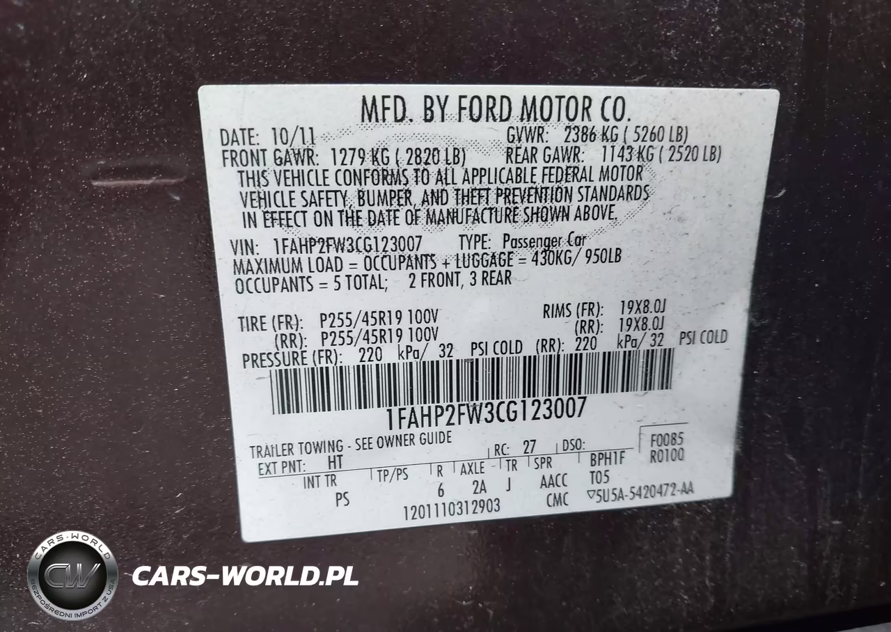 2012 Ford Taurus Limited VIN:1FAHP2FW3CG123007 - 9