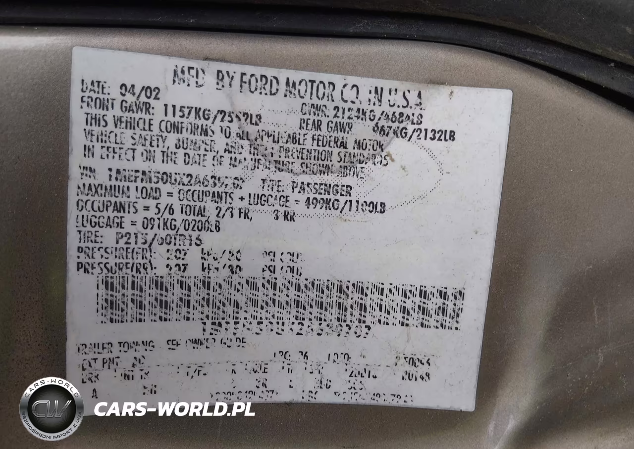 2002 Mercury Sable Gs VIN:1MEFM50UX2A639707 - 9