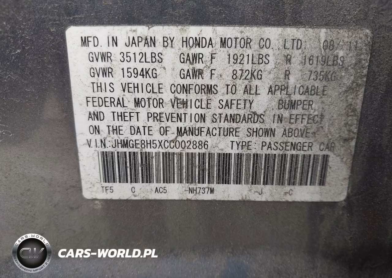 2012 Honda Fit Sport VIN:JHMGE8H5XCC002886 - 9