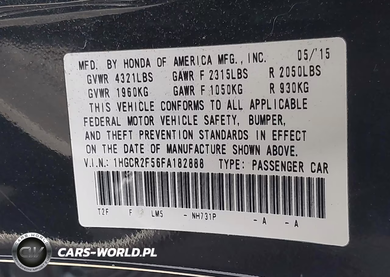 2015 Honda Accord Sport VIN:1HGCR2F56FA182888 - 9