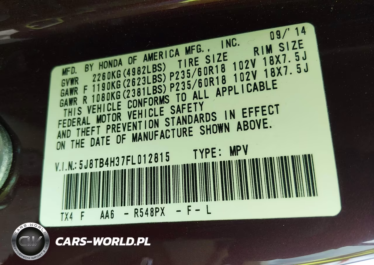 2015 Acura Rdx VIN:5J8TB4H37FL012815 - 9