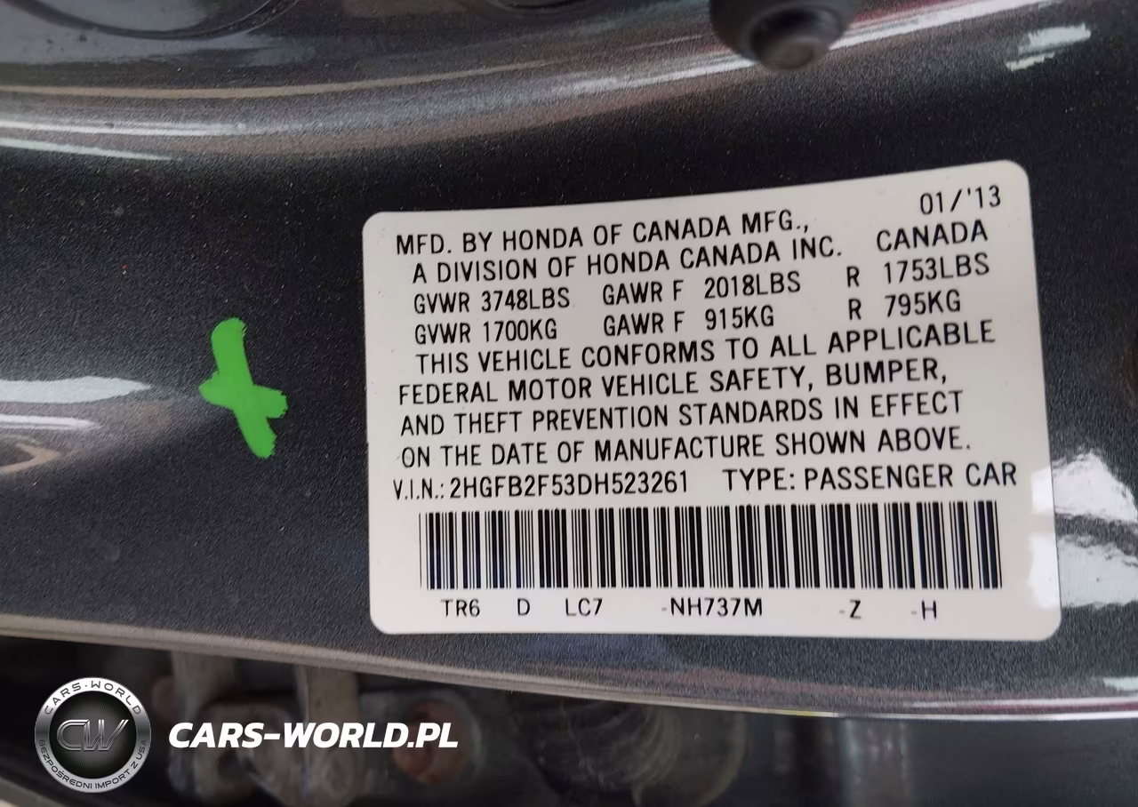 2013 Honda Civic Lx VIN:2HGFB2F53DH523261 - 9