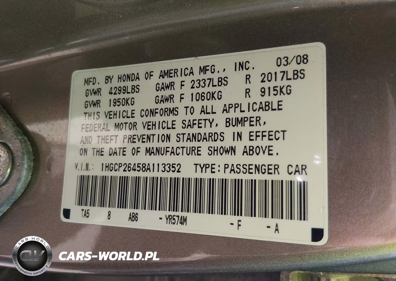 2008 Honda Accord 2.4 Lx-P VIN:1HGCP26458A113352 - 9