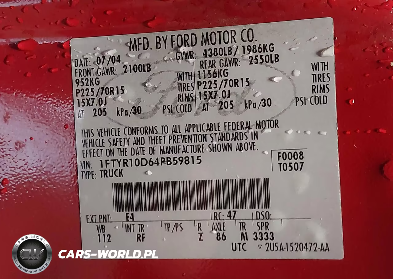 2004 Ford Ranger Xl-Xlt VIN:1FTYR10D64PB59815 - 9