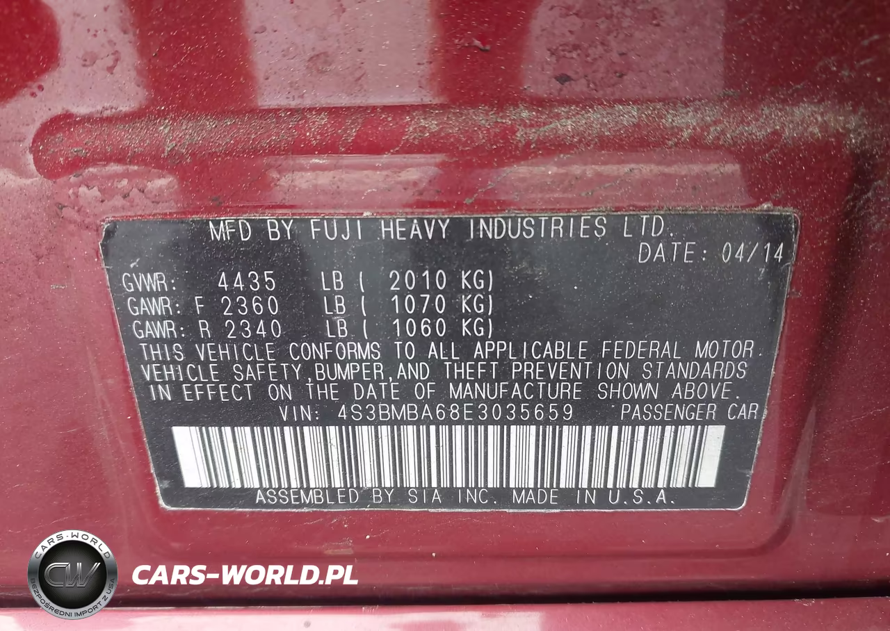 2014 Subaru Legacy 2.5I VIN:4S3BMBA68E3035659 - 9