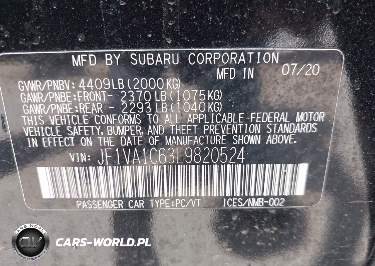 2020 Subaru Wrx Premium VIN:JF1VA1C63L9820524 - 9