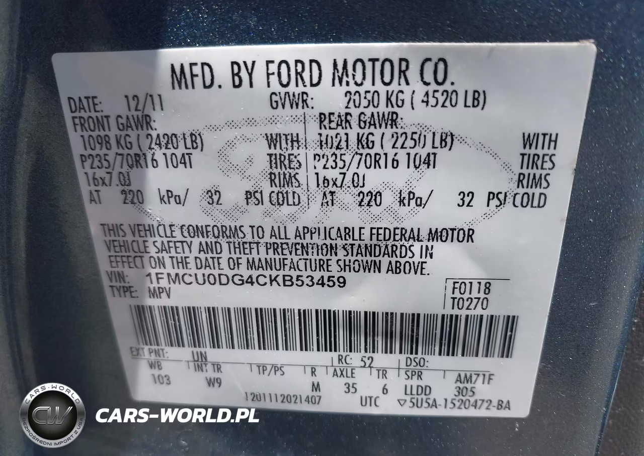 2012 Ford Escape Xlt VIN:1FMCU0DG4CKB53459 - 9