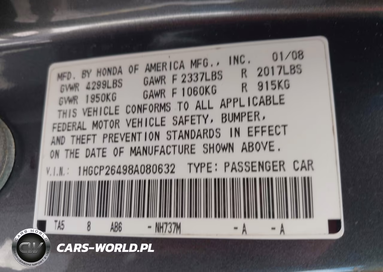 2008 Honda Accord 2.4 Lx-P VIN:1HGCP26498A080632 - 9