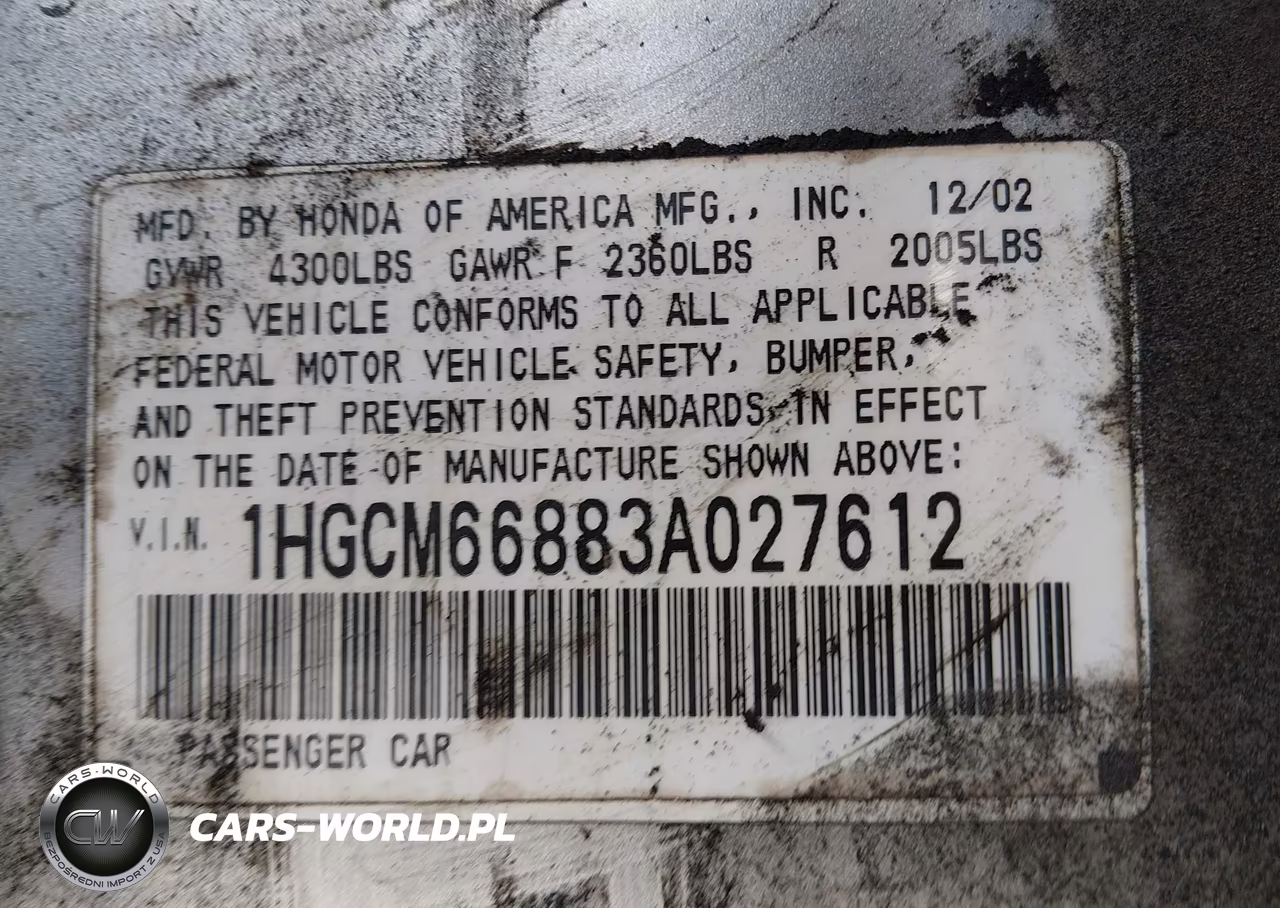 2003 Honda Accord 3.0 Ex VIN:1HGCM66883A027612 - 9