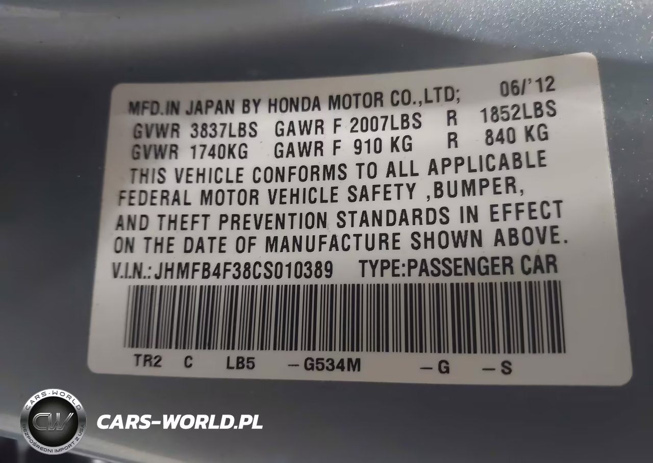 2012 Honda Civic Hybrid VIN:JHMFB4F38CS010389 - 9