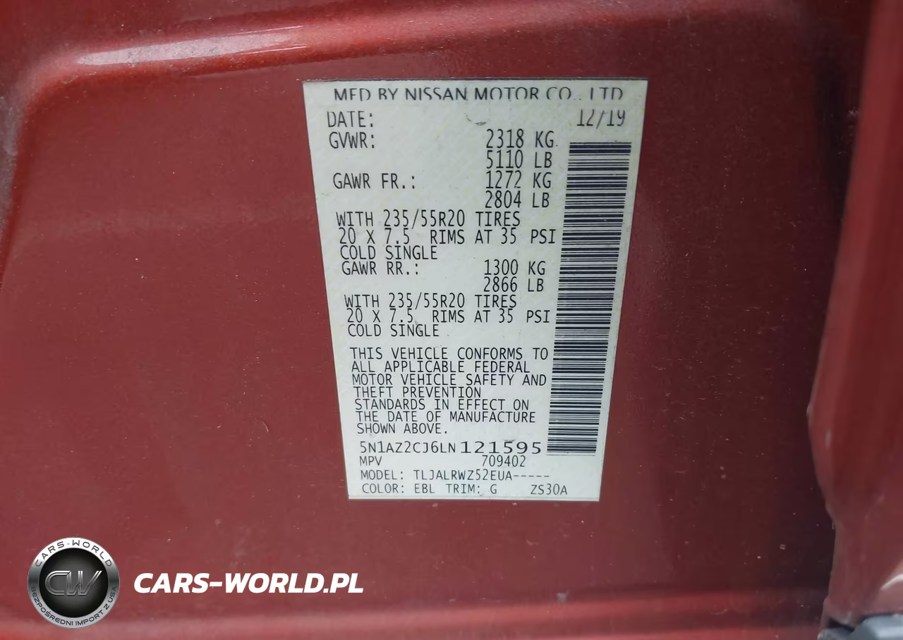 2020 Nissan Murano Sl Fwd VIN:5N1AZ2CJ6LN121595 - 9