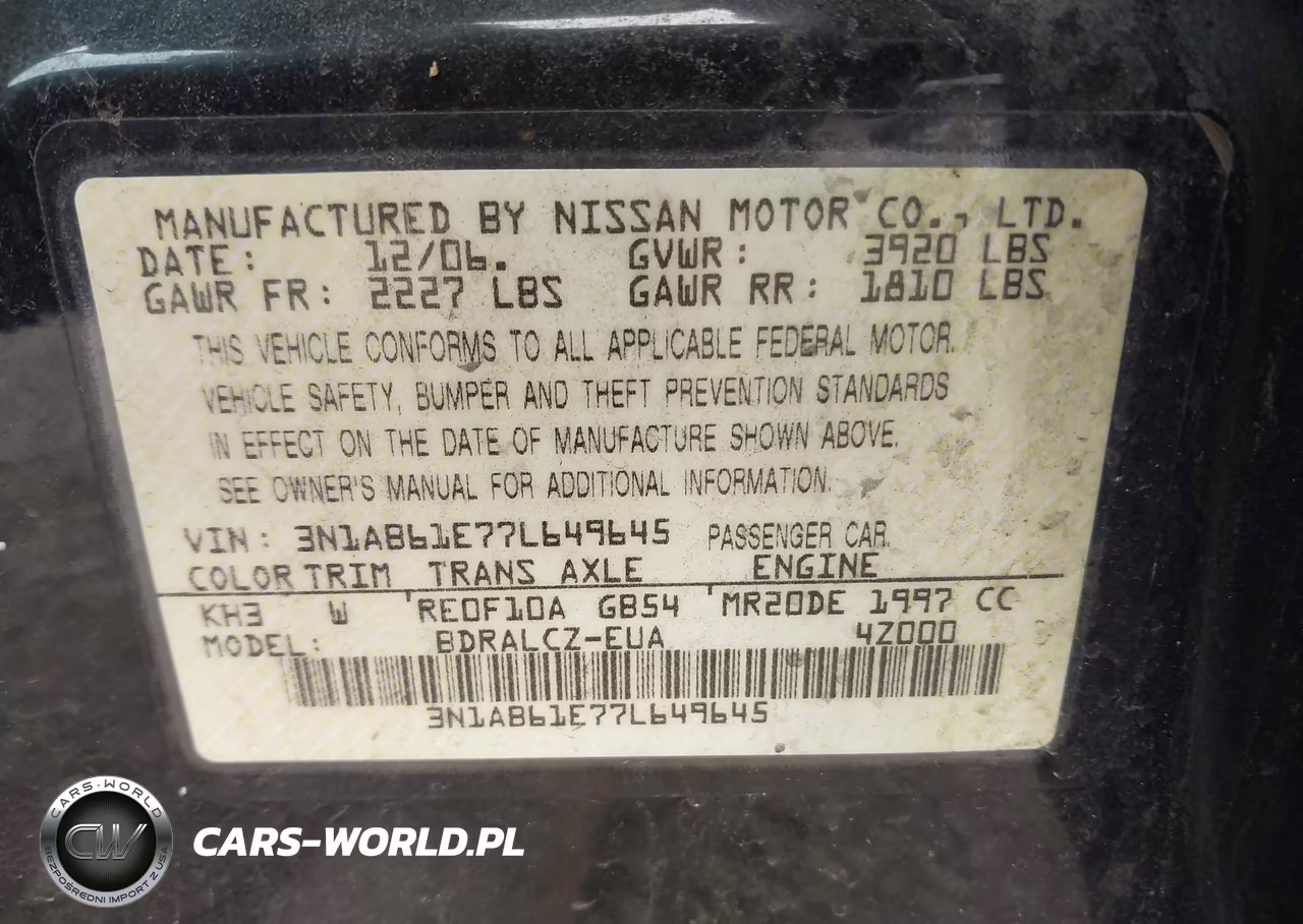 2007 Nissan Sentra 2.0 VIN:3N1AB61E77L649645 - 9